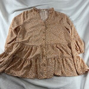 Entro Dress Burnt Orange/White Polka Dots Size XL Long Sleeve Flowy Swing Boho